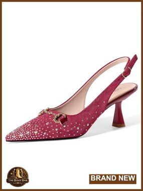 Kitten Heels Slingback Low Heel Pumps Sparkly Rhinestone Dress Shoes